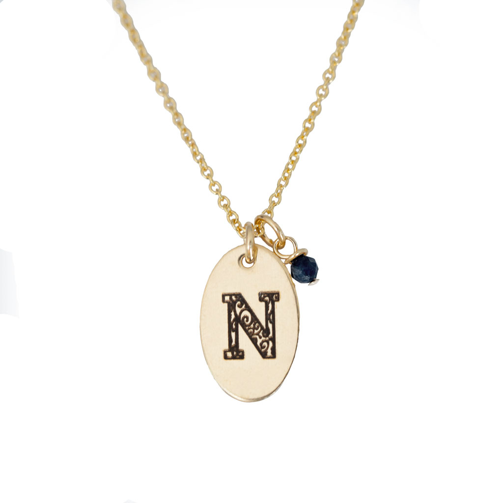 N - Birthstone Love Letters Necklace Gold and Sapphire
