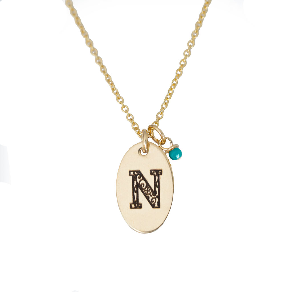 N - Birthstone Love Letters Necklace Gold and Turquoise