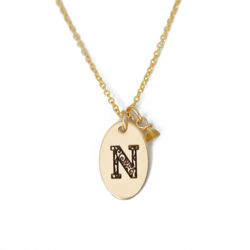 N - Birthstone Love Letters Necklace Gold and Citrine