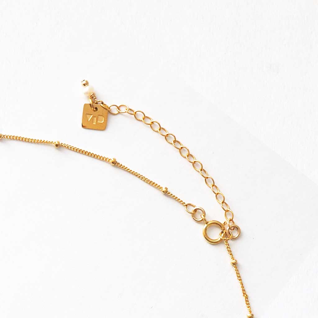 Necklace Extender 14K Gold filled with Pearl gemstone and sixD logo tag