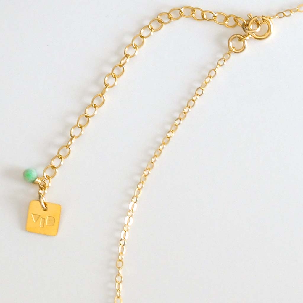 Necklace Chain Extender 14K Gold filled with Amazonite gemstone and sixD logo tag