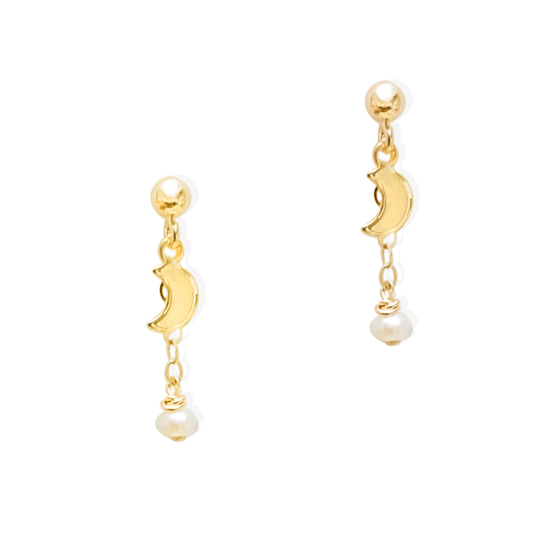 New Moon Earrings - Gold and Pearl