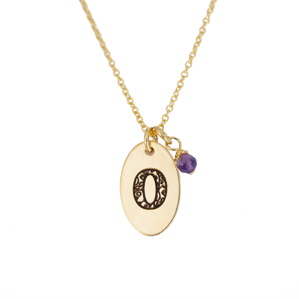 O - Birthstone Love Letters Necklace Gold and Amethyst