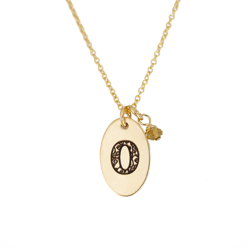 O - Birthstone Love Letters Necklace Gold and Citrine