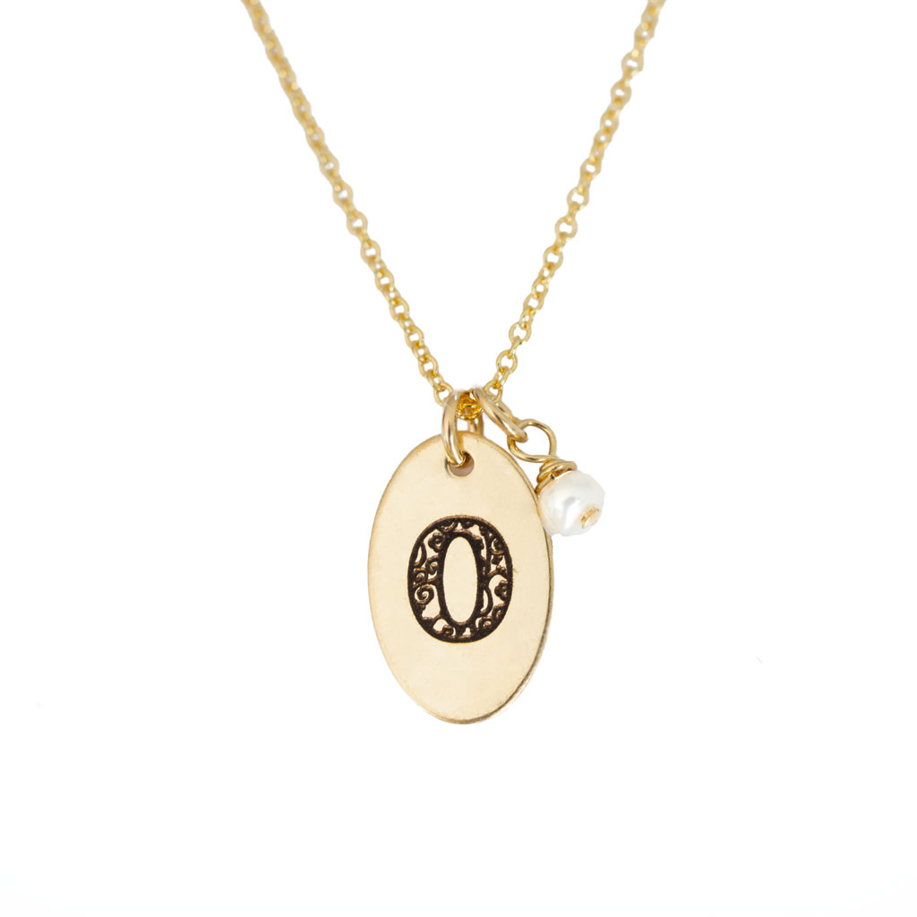 O - Birthstone Love Letters Necklace Gold and Pearl