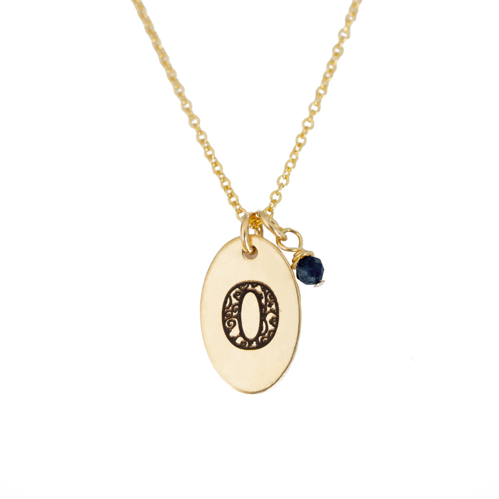 O - Birthstone Love Letters Necklace Gold and Sapphire
