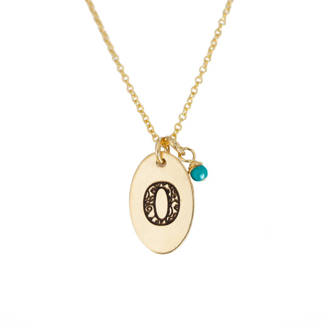 O - Birthstone Love Letters Necklace Gold and Turquoise