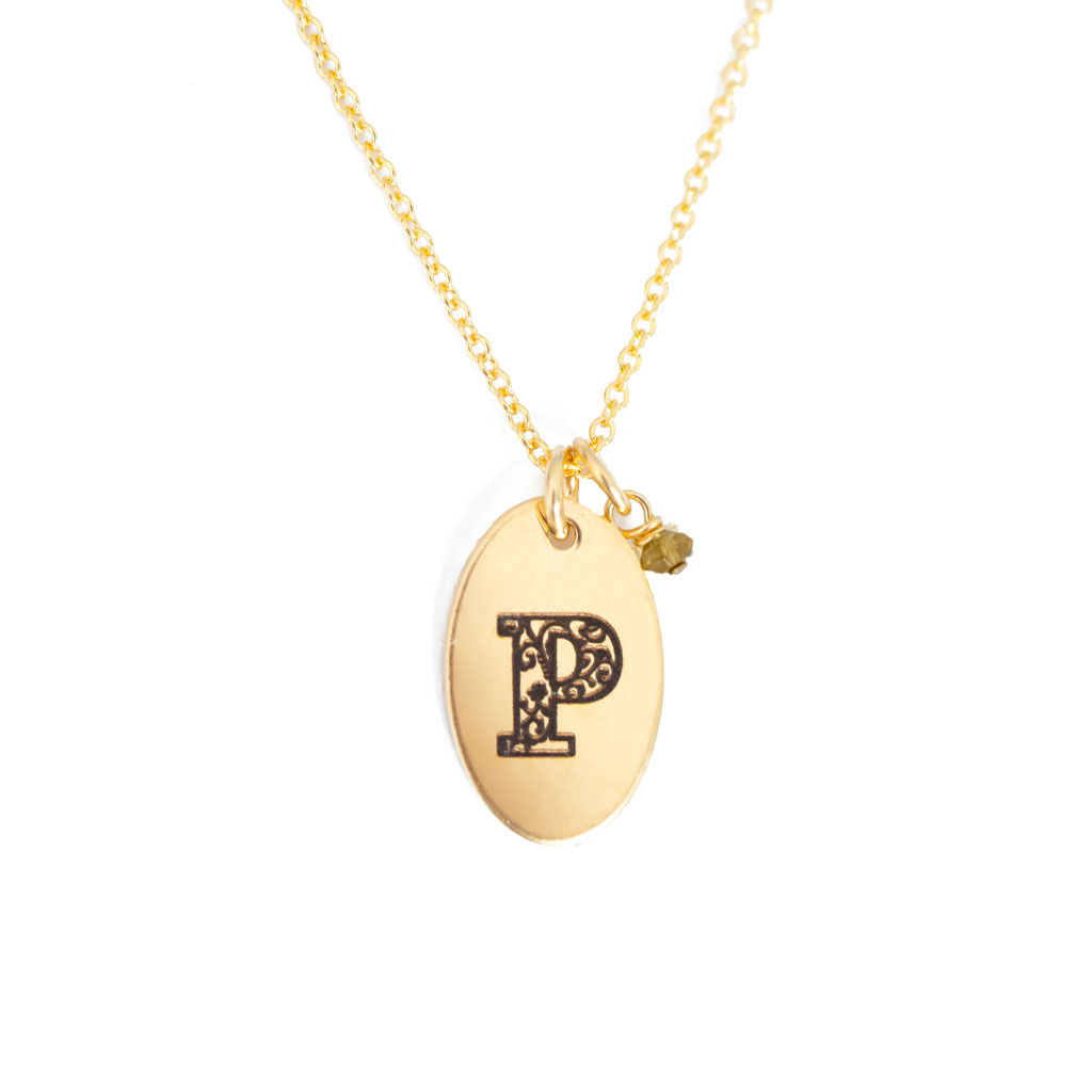 P - Birthstone Love Letters Necklace Gold and Citrine