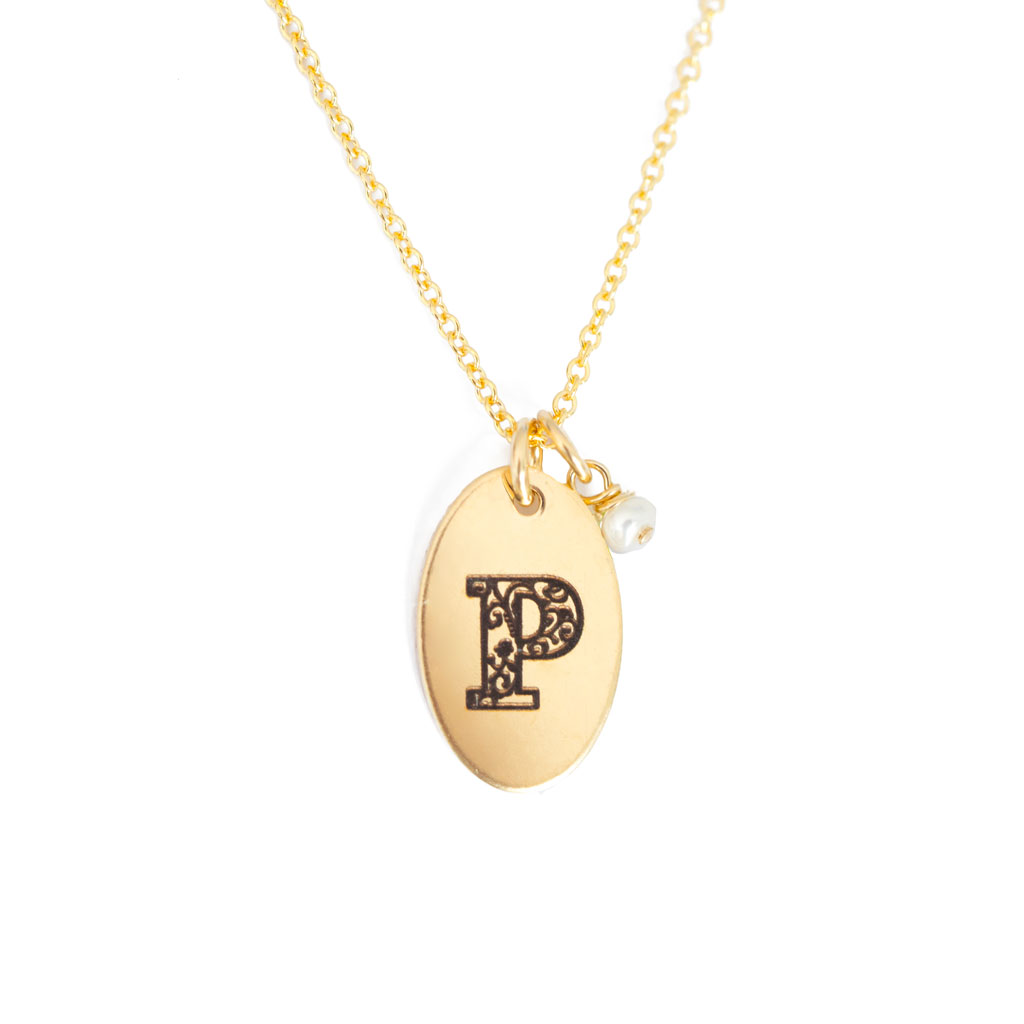 P - Birthstone Love Letters Necklace Gold and Pearl
