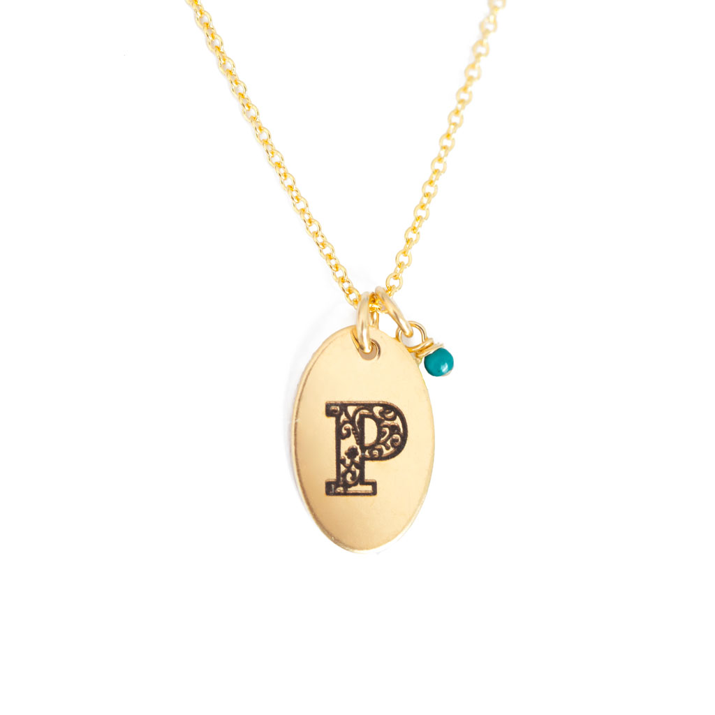 P - Birthstone Love Letters Necklace Gold and Turquoise