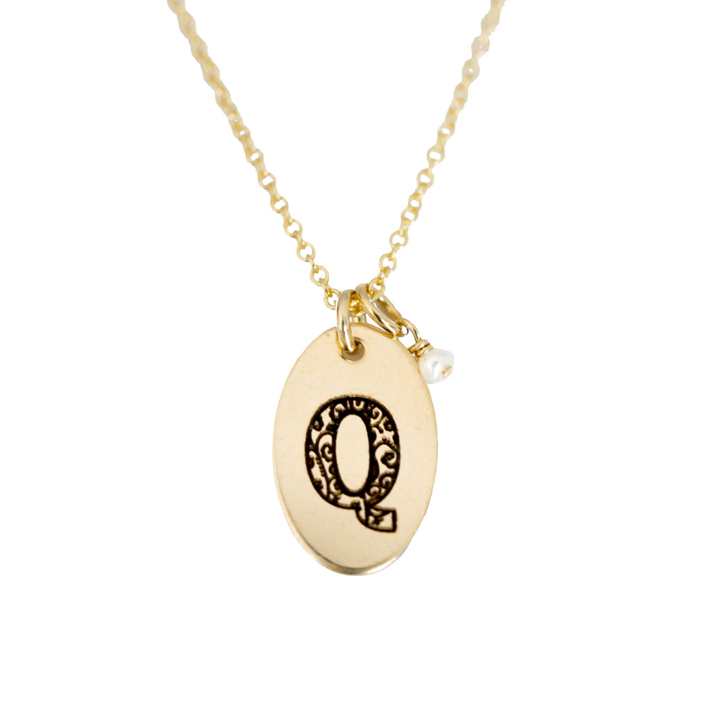 Q - Birthstone Love Letters Necklace Gold and Pearl