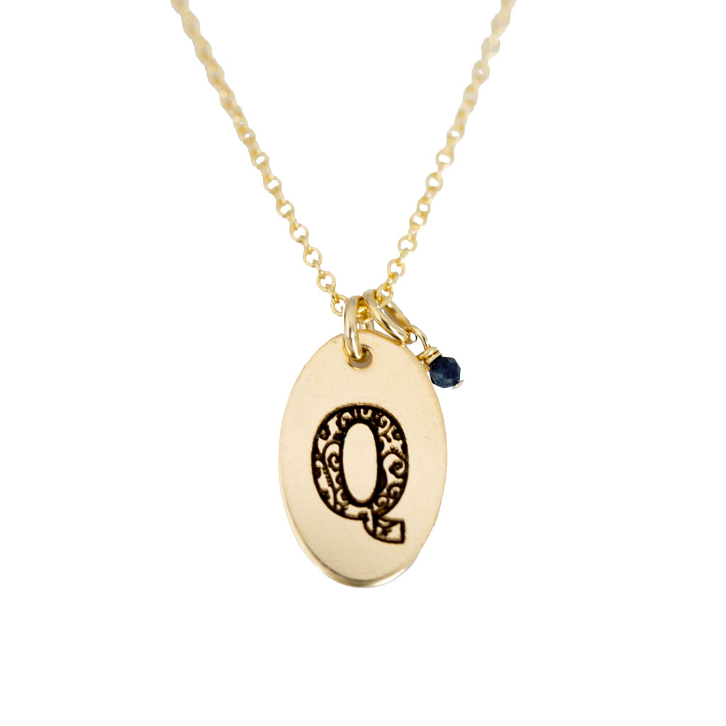 Q - Birthstone Love Letters Necklace Gold and Sapphire