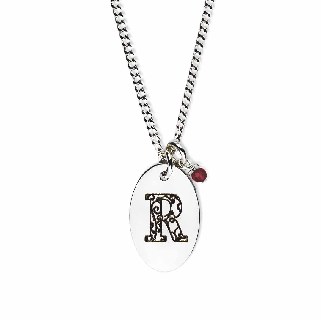 Initial-necklace-r-silver ruby