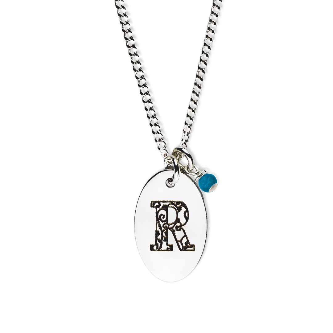 Initial-necklace-r-silver turquoise