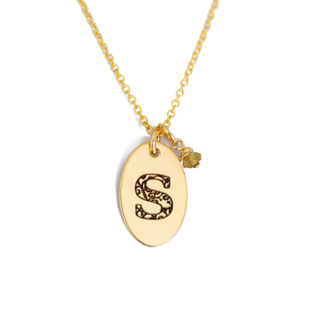 S - Birthstone Love Letters Necklace Gold and Citrine