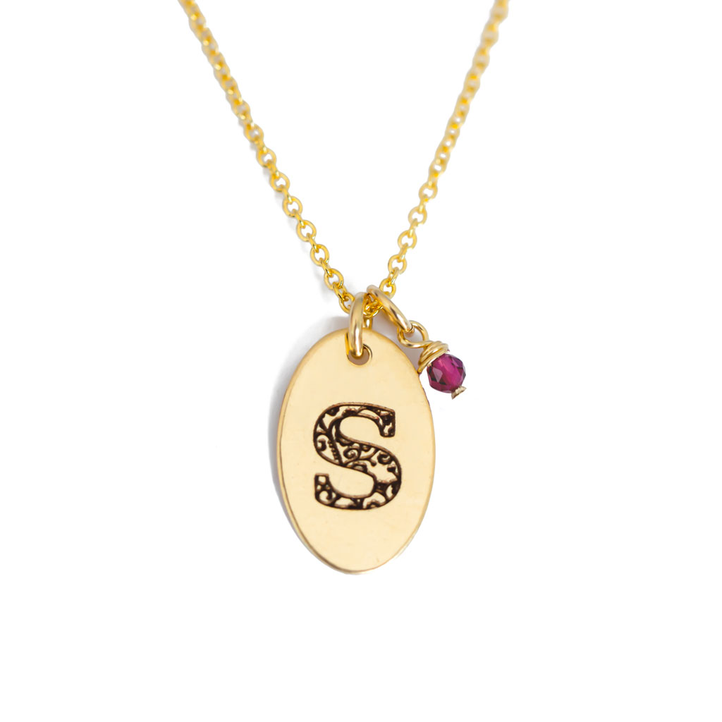 S - Birthstone Love Letters Necklace Gold and Ruby