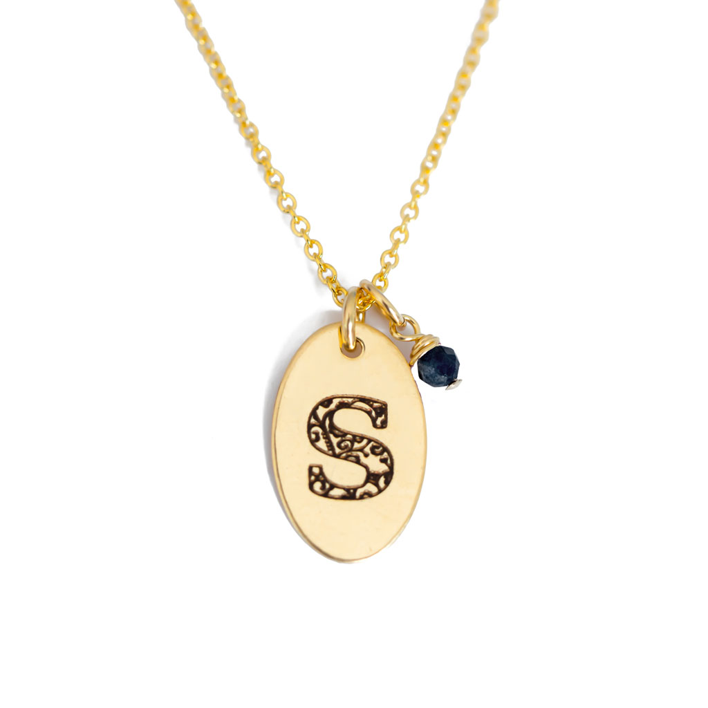 S - Birthstone Love Letters Necklace Gold and Sapphire