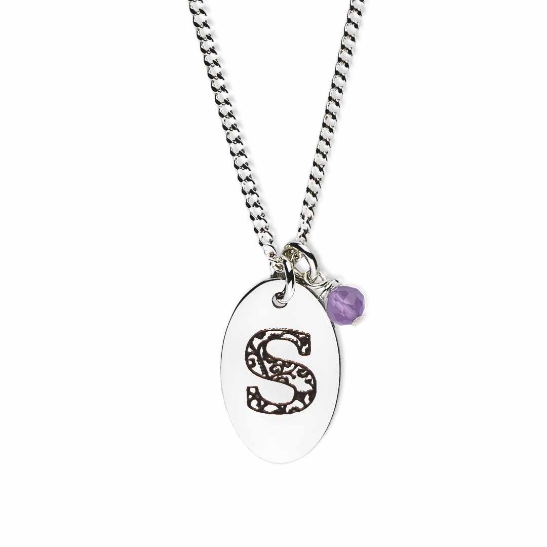 Initial-necklace-s-silver amethyst
