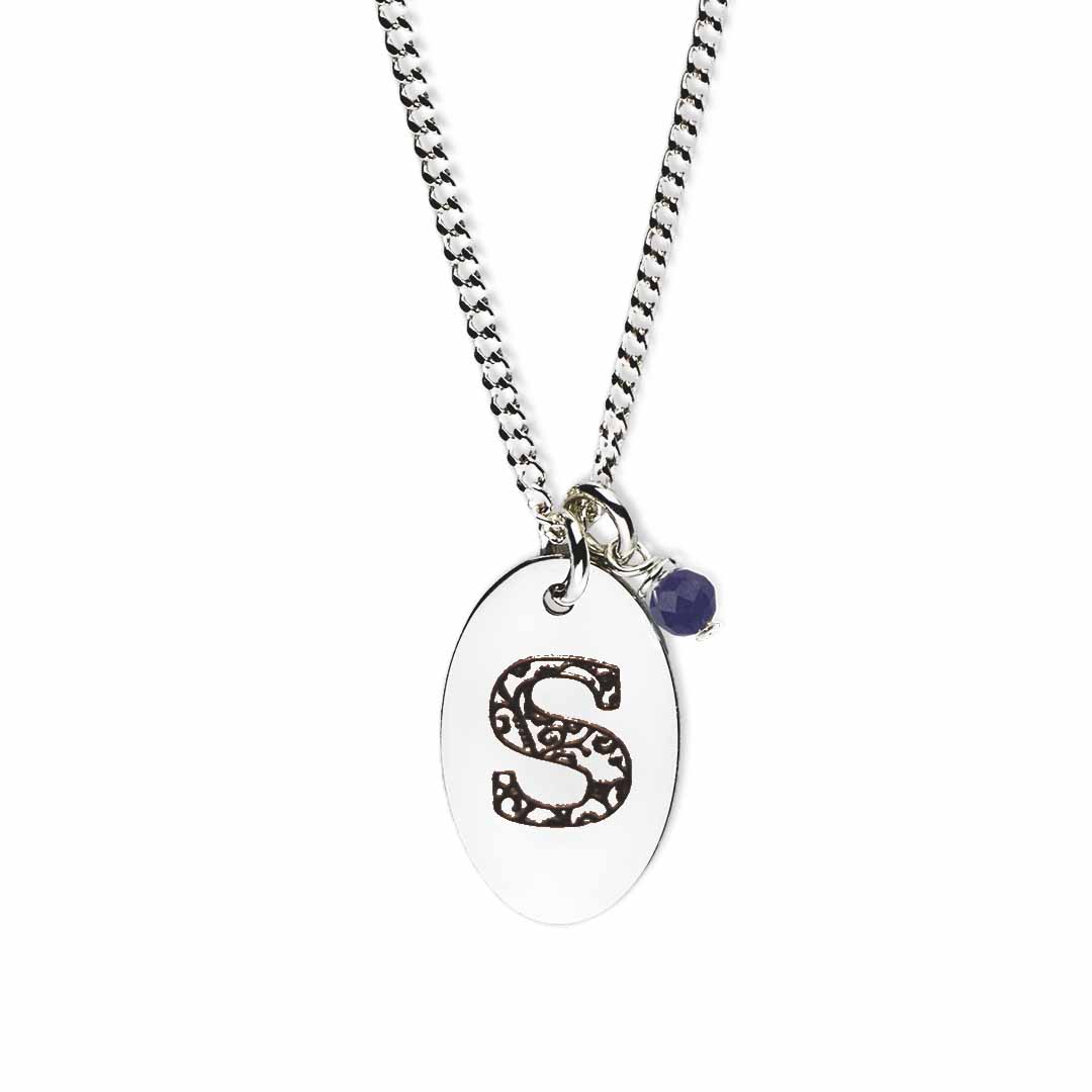 Initial-necklace-s-silver sapphire