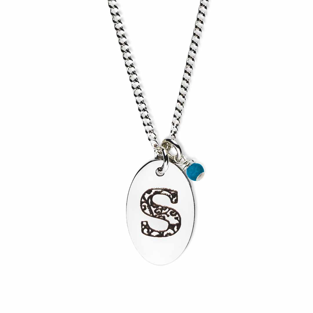 Initial-necklace-s-silver turquoise