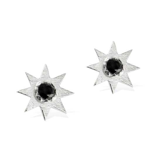 SOLSTICE STAR EARRINGS -  Sterling Silver with Black Spinel