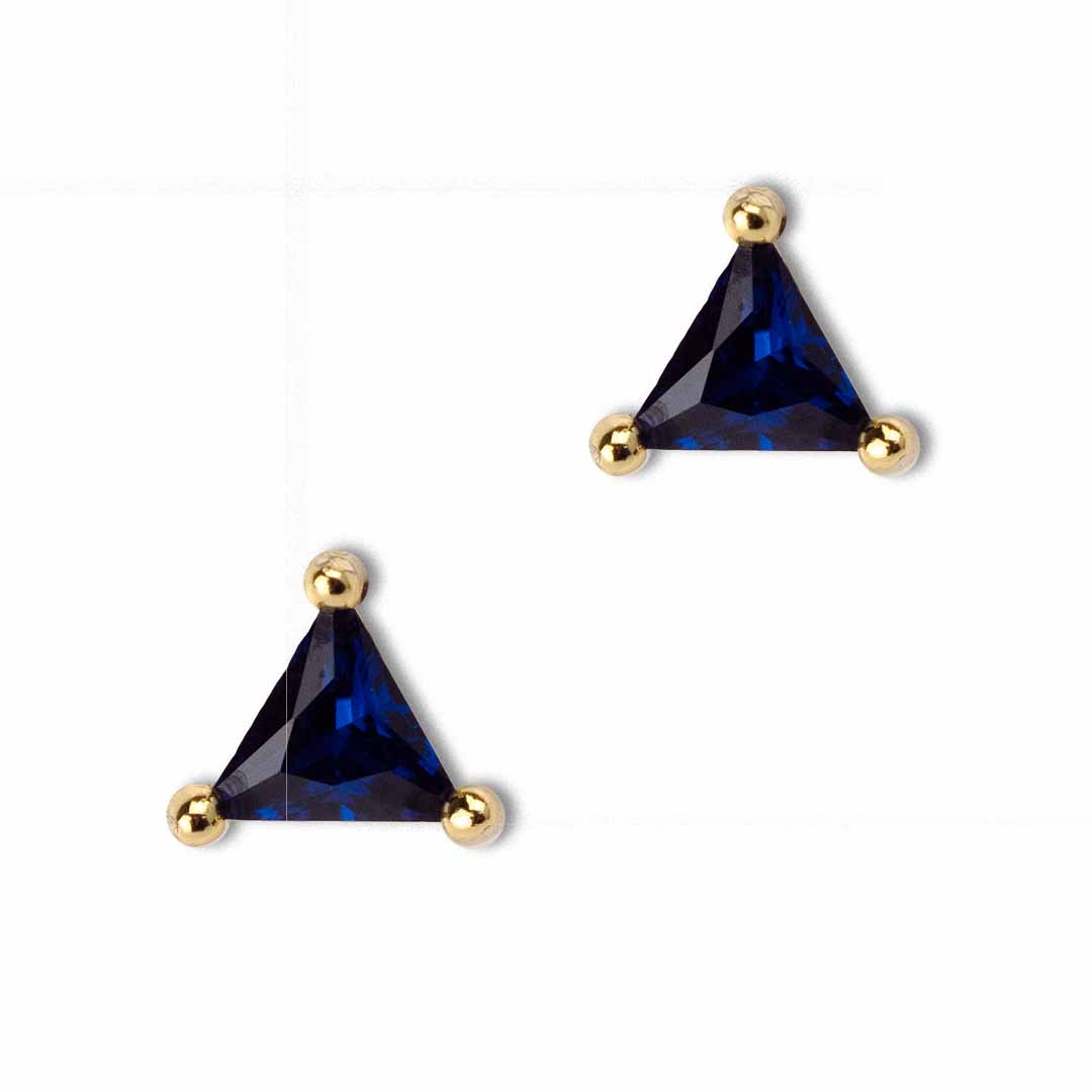 Sapphire Blue Triangle Stud Earrings - Gold