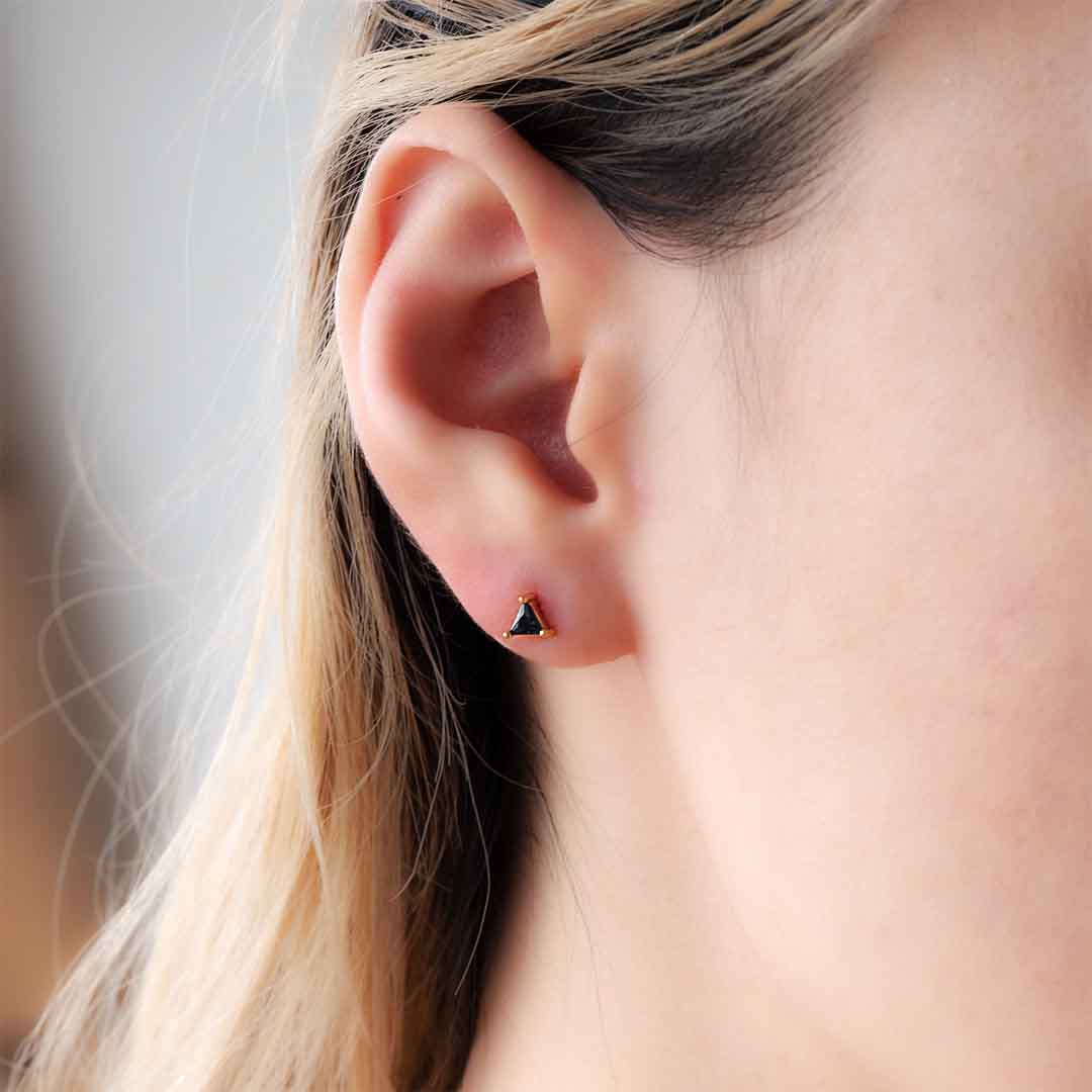 Sapphire Blue Triangle Stud Earrings - Gold