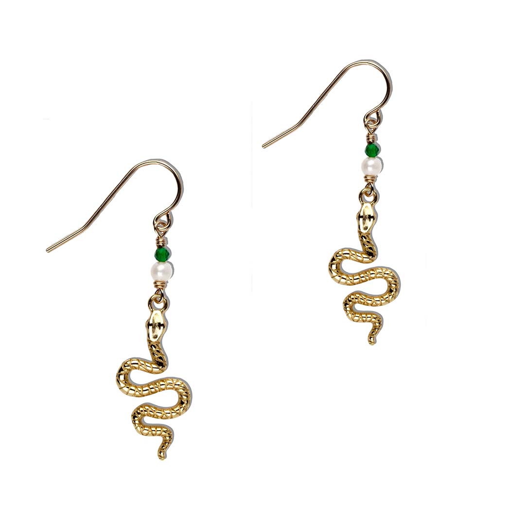 Serpent Drop Earrings - Gold and Pearl