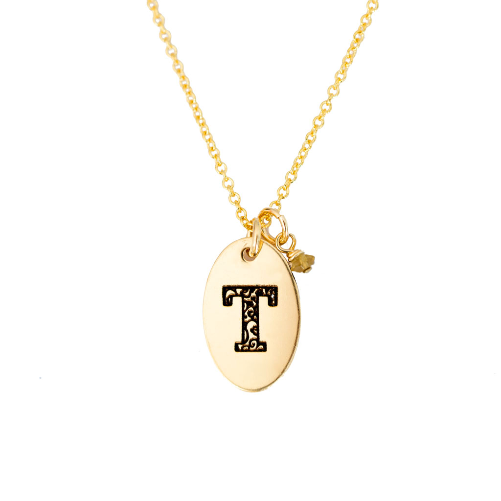 T - Birthstone Love Letters Necklace Gold and Citrine