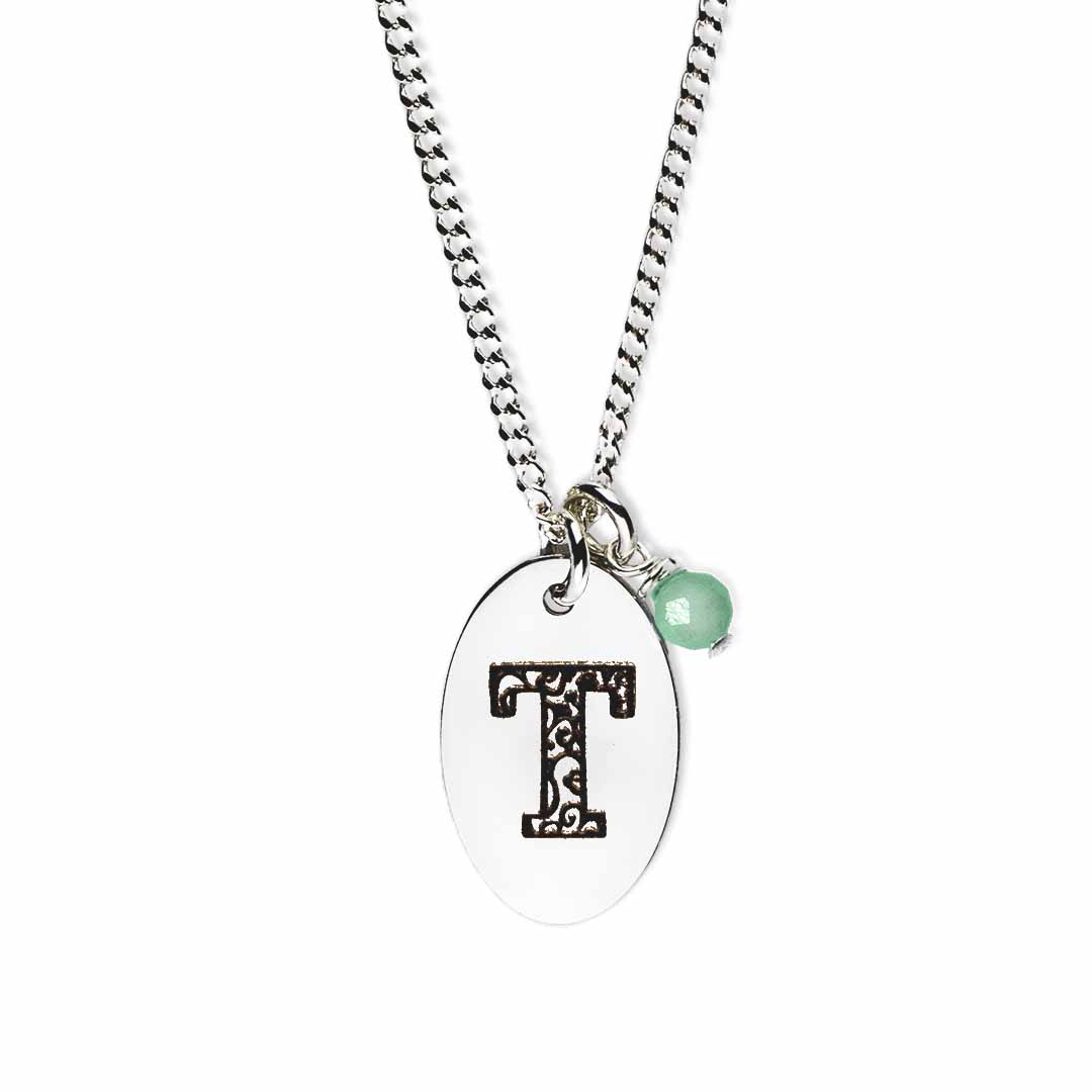 Initial-necklace-t-silver emerald