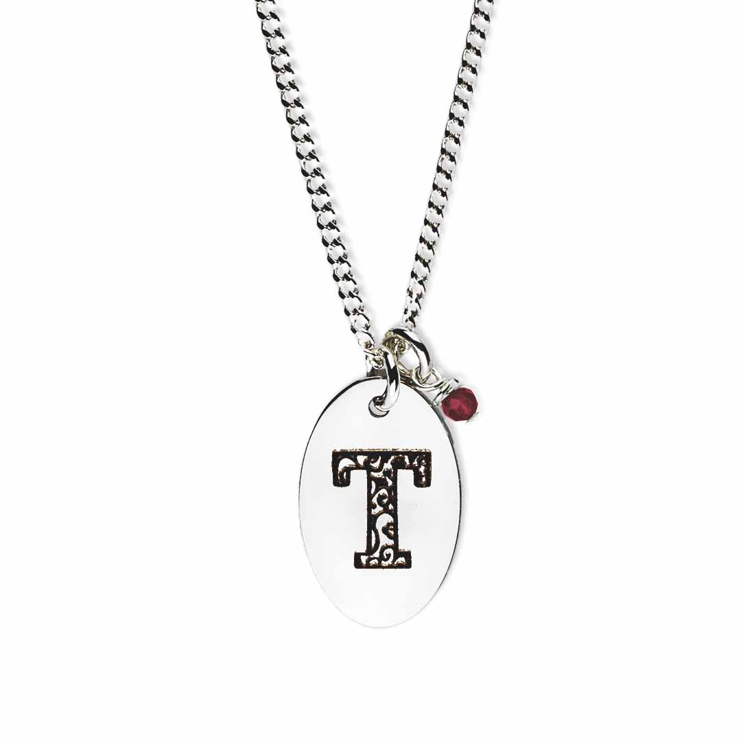 Initial-necklace-t-silver ruby