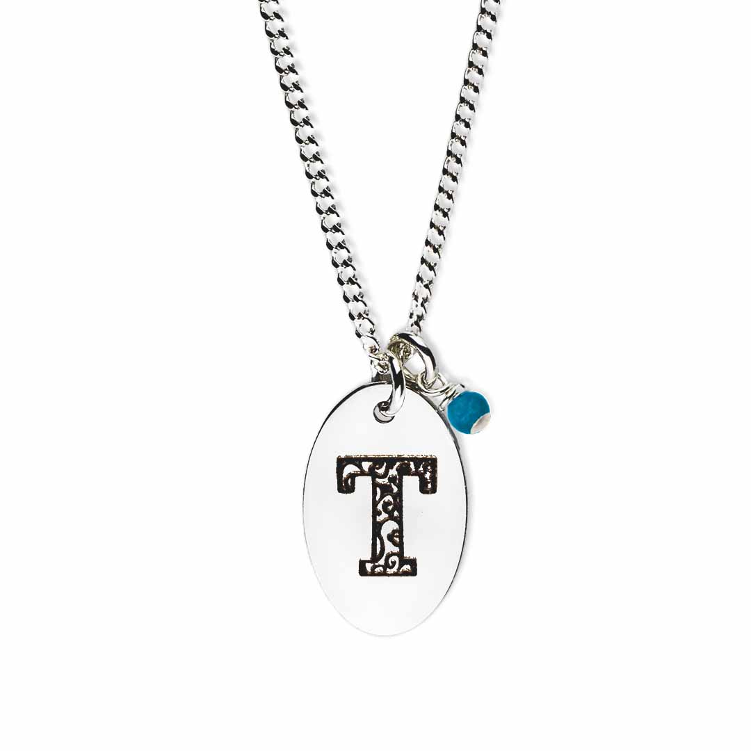 Initial-necklace-t-silver turquoise