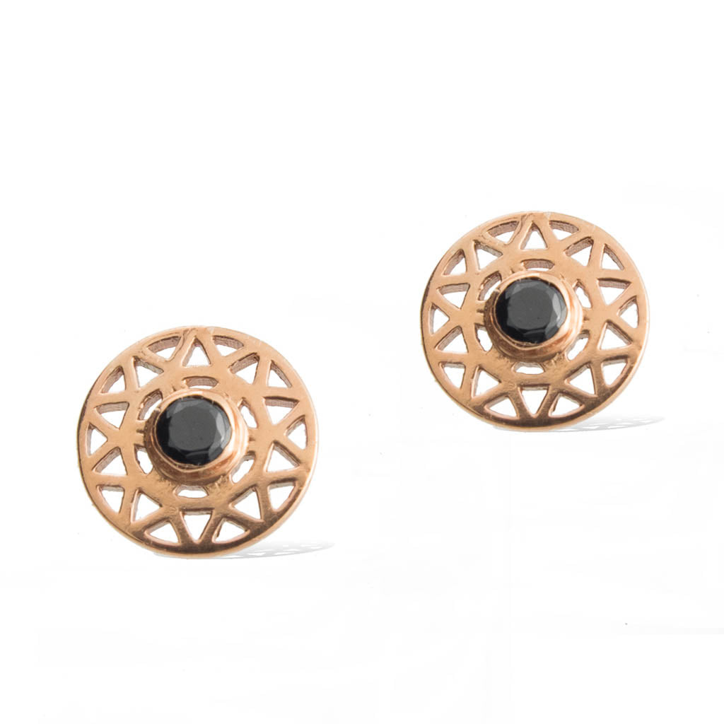 TARAXACUM EARRINGS -  Rose Gold with Black Spinel front 