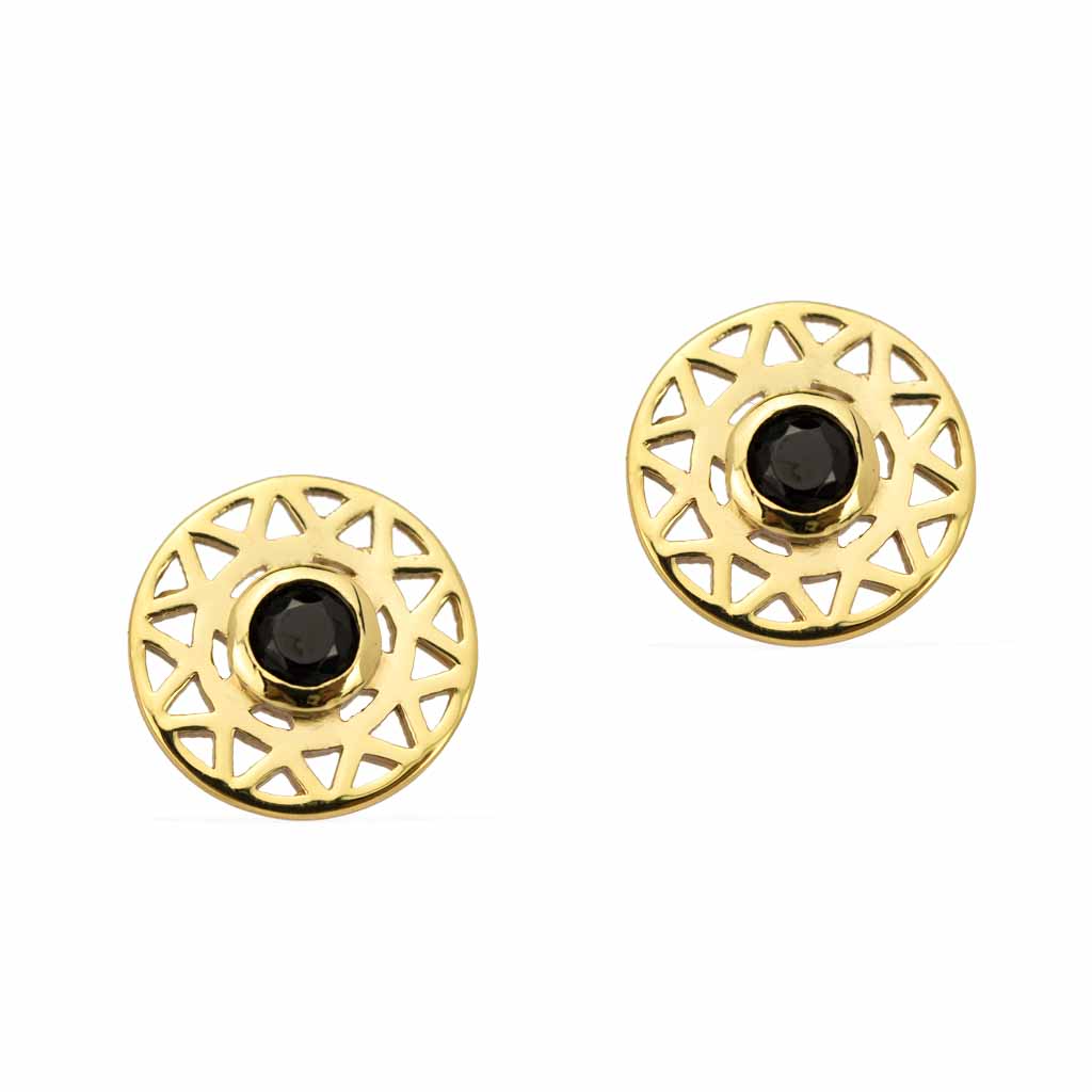 Taraxacum-Earrings-Gold-with-Black-Spinel frontview