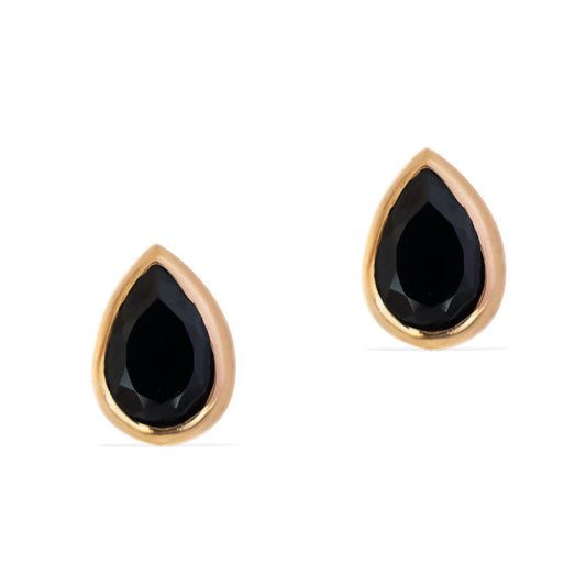 Teardrop Stud Earrings Rose Gold with Black Spinel