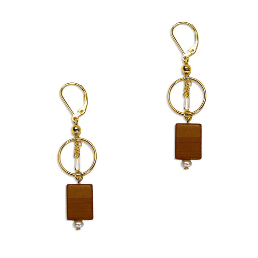Toffee Halo Drop Earrings - Gold and Jasper