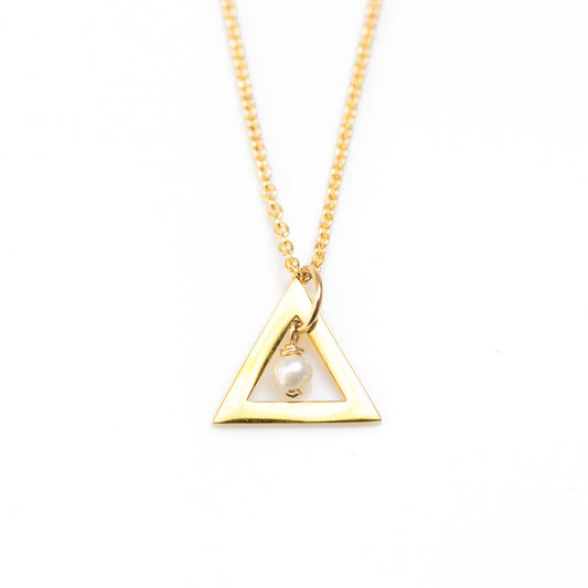 Triangle Chime Necklace - Gold and Pearl