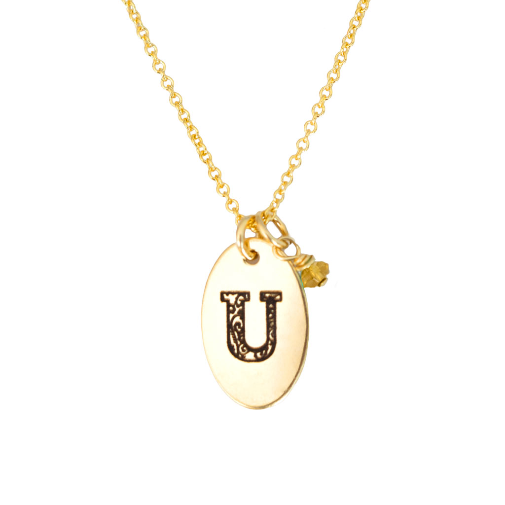 U - Birthstone Love Letters Necklace Gold and Citrine