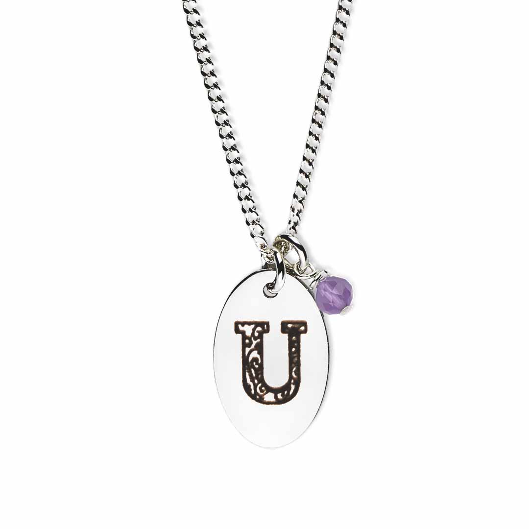 Initial-necklace-u-silver amethyst