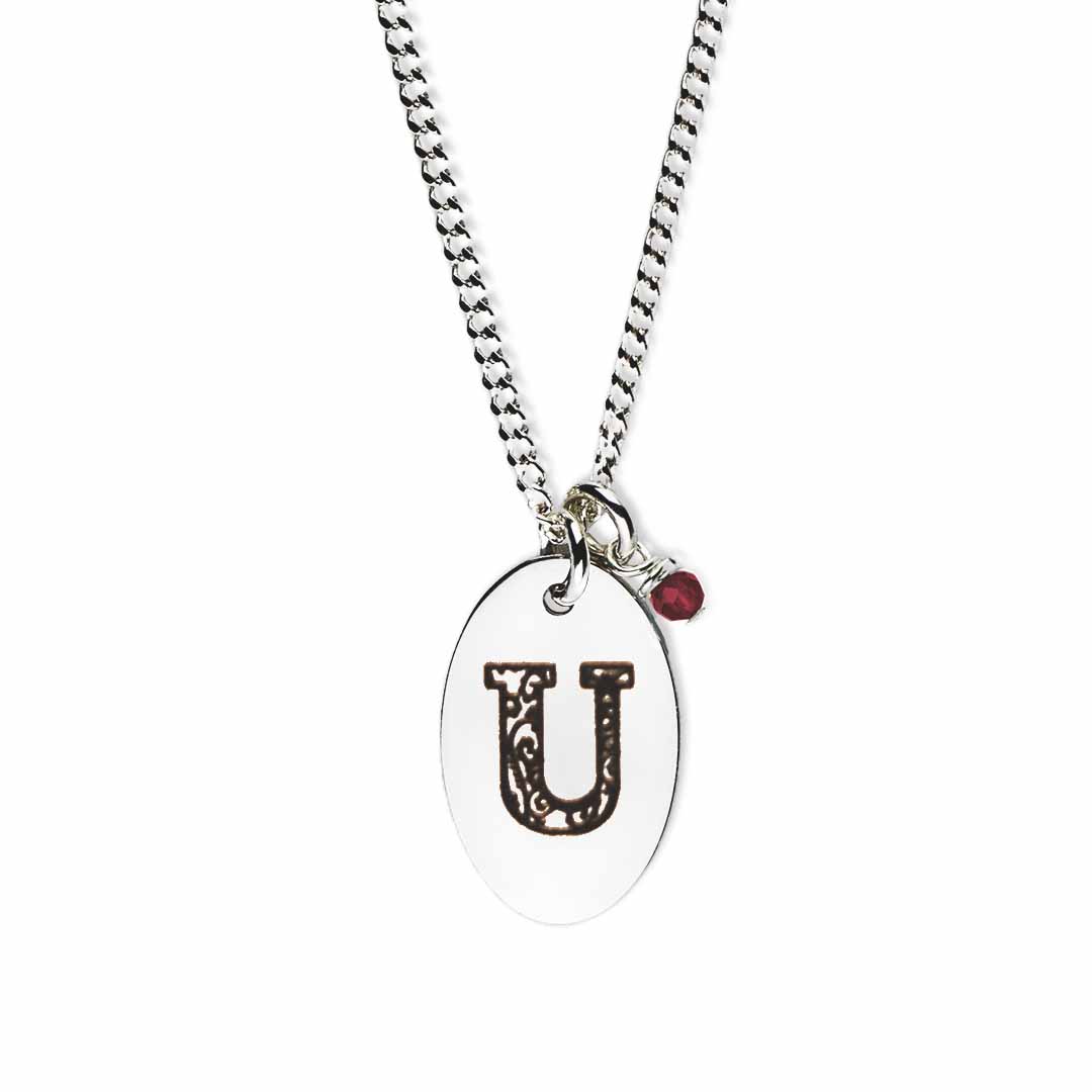 Initial-necklace-u-silver ruby