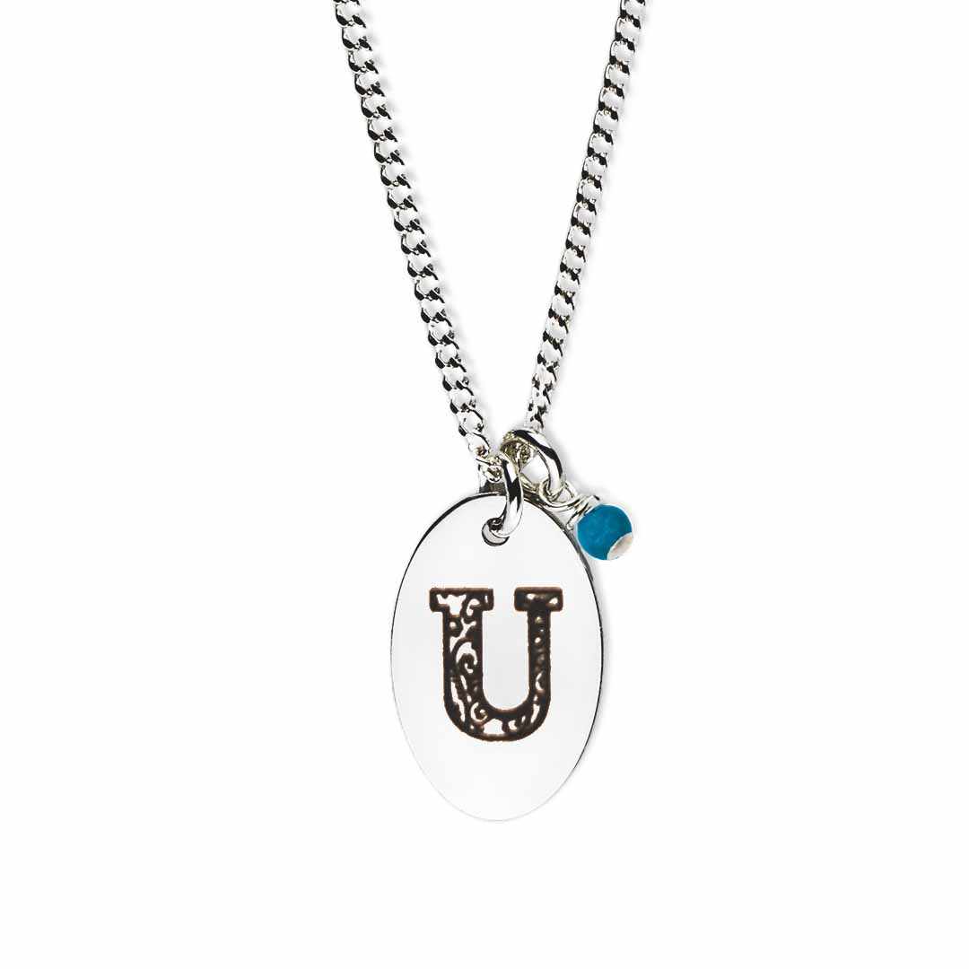 Initial-necklace-u-silver turquoise