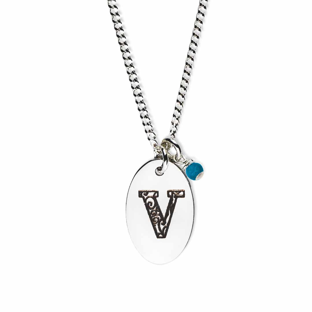 Initial-necklace-v-silver turquoise