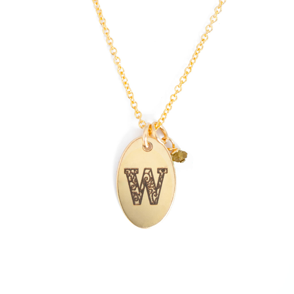 W - Birthstone Love Letters Necklace Gold and Citrine
