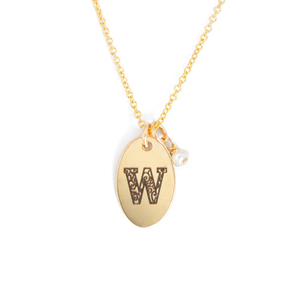 W - Birthstone Love Letters Necklace Gold and Pearl