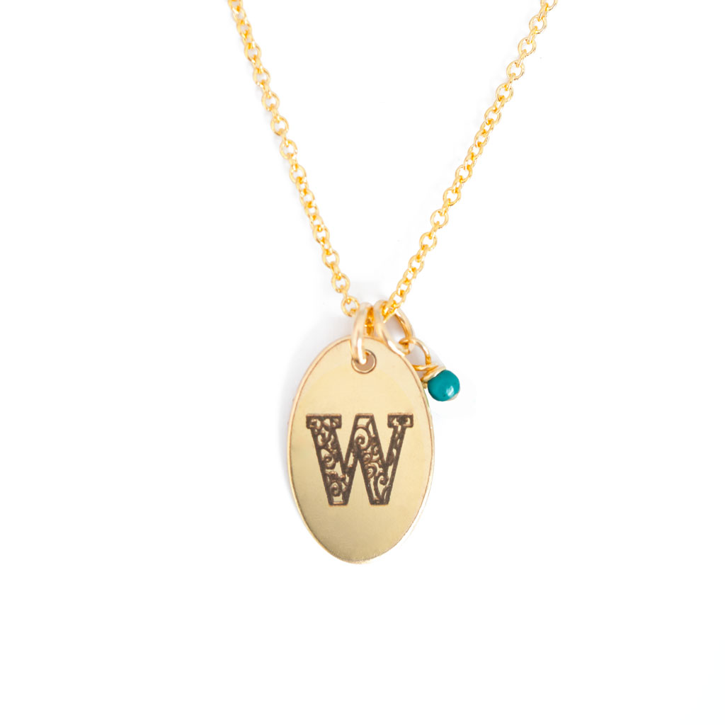 W - Birthstone Love Letters Necklace Gold and Turquoise