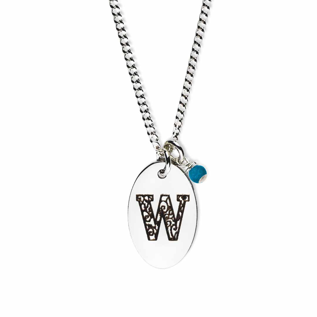 Initial-necklace-w-silver turquoise