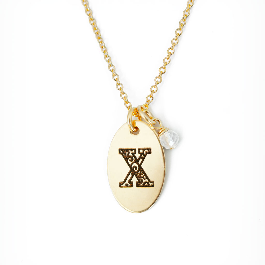 X - Birthstone Love Letters Necklace Gold and Clear Quartz