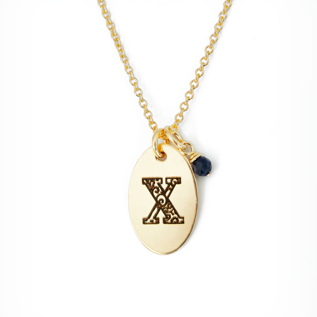 X - Birthstone Love Letters Necklace Gold and Sapphire