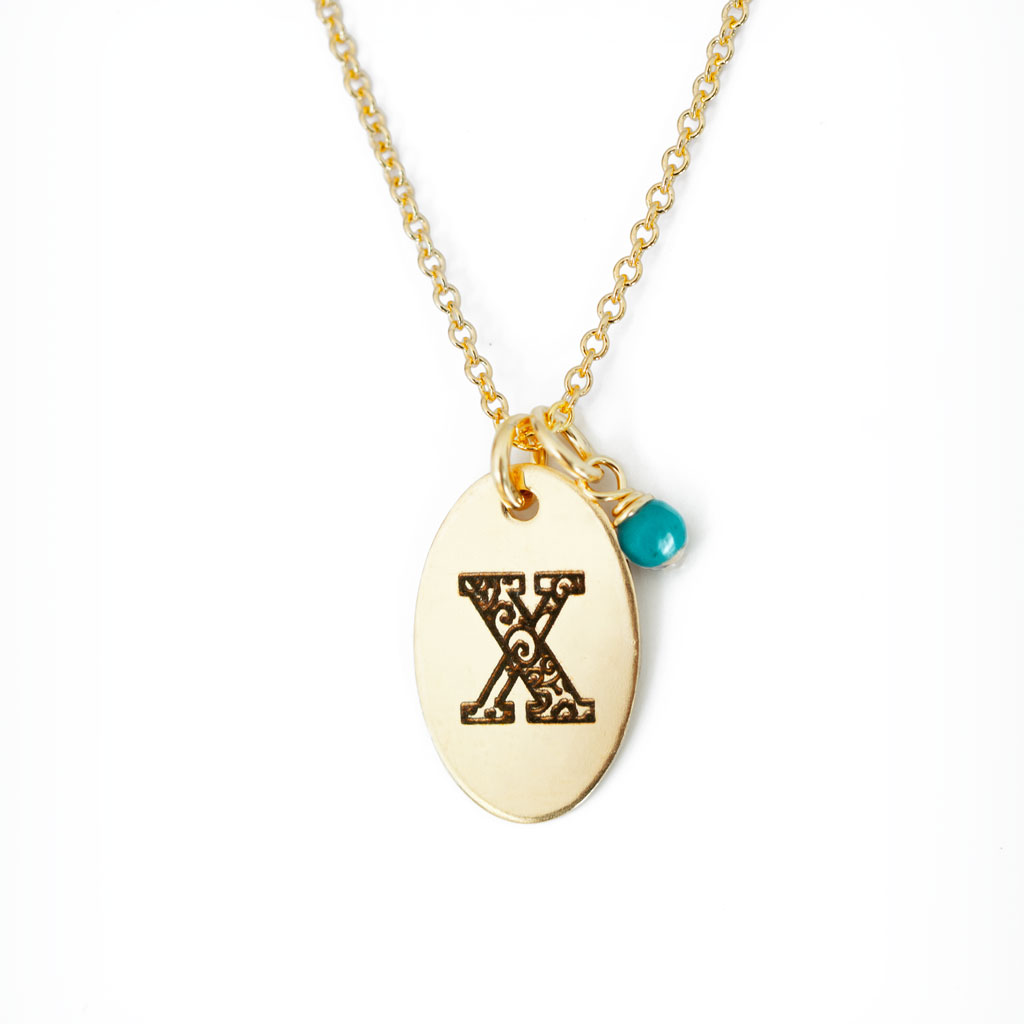 X - Birthstone Love Letters Necklace Gold and Turquoise
