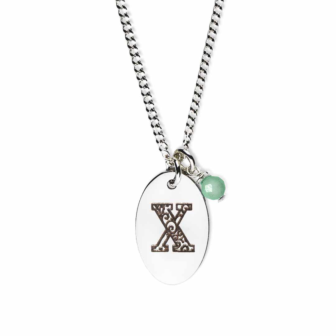 Initial-necklace-x-silver emerald
